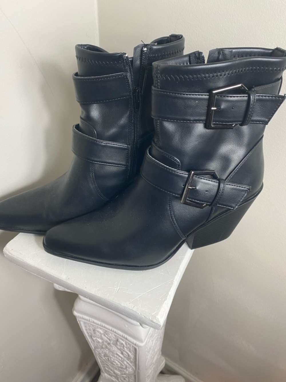 Esprit Black Buckled Pointed Toe Ankle Booties